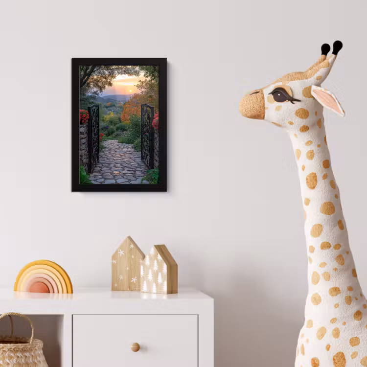 Landschap - Hek - Pad - Zonsondergang - Natuur fotolijst zwart zonder passe partout klein -usfeer4_kinderkamer