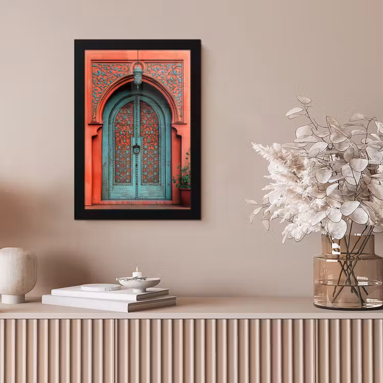 Lantaarn - Deur - Turquoise fotolijst zwart zonder passe partout klein -sfeer5