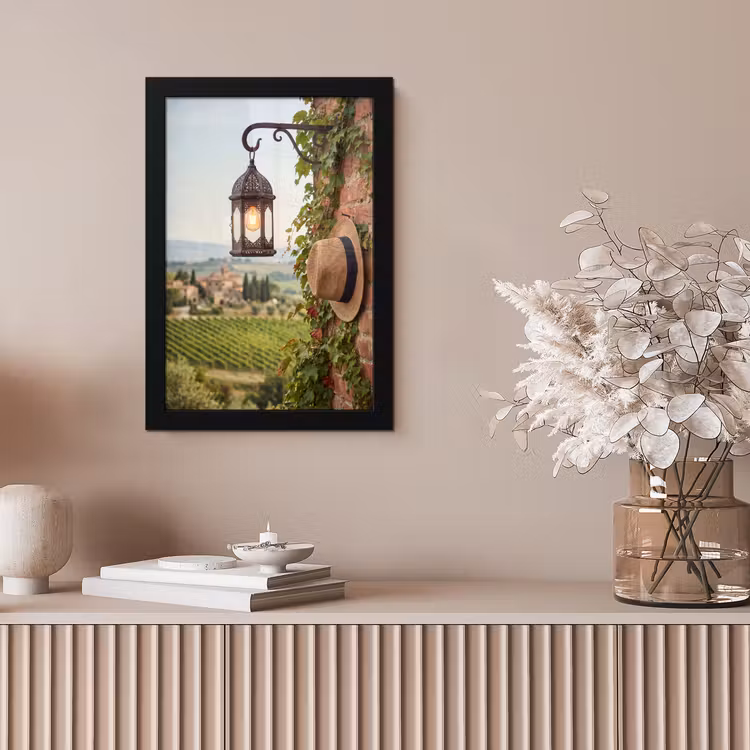 Lantaarn - Wijngaard - Landschap - Italiaans fotolijst zwart zonder passe partout klein -sfeer5