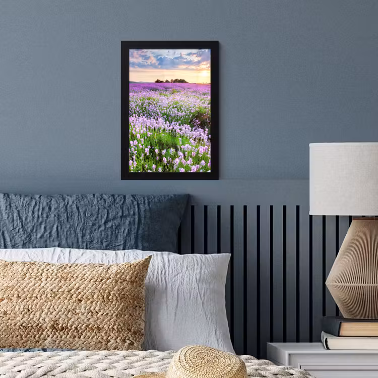 Lavendel - Bloemen - Zonsondergang - Paars - Weide fotolijst zwart zonder passe partout klein -sfeer3