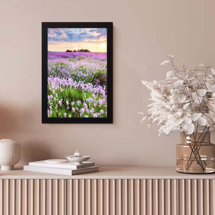 Lavendel - Bloemen - Zonsondergang - Paars - Weide fotolijst zwart zonder passe partout klein -sfeer5