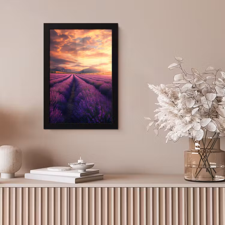 Lavendelveld - Zonsondergang - Paars fotolijst zwart zonder passe partout klein -sfeer5