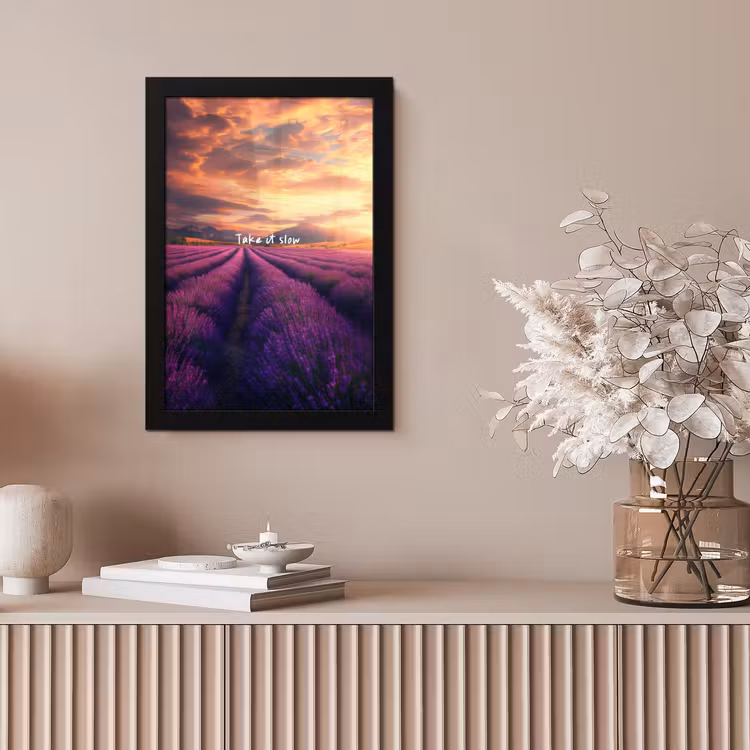 Lavendelveld - Quote - Zonsondergang fotolijst zwart zonder passe partout klein -sfeer5