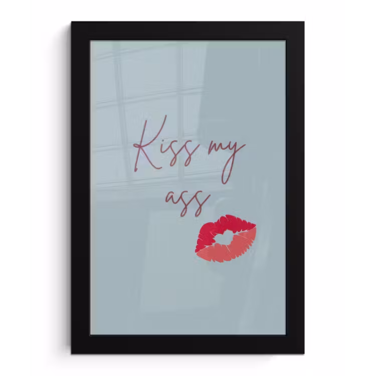 Kiss my ass - Lip - Blauw fotolijst zwart zonder passe partout klein -3d