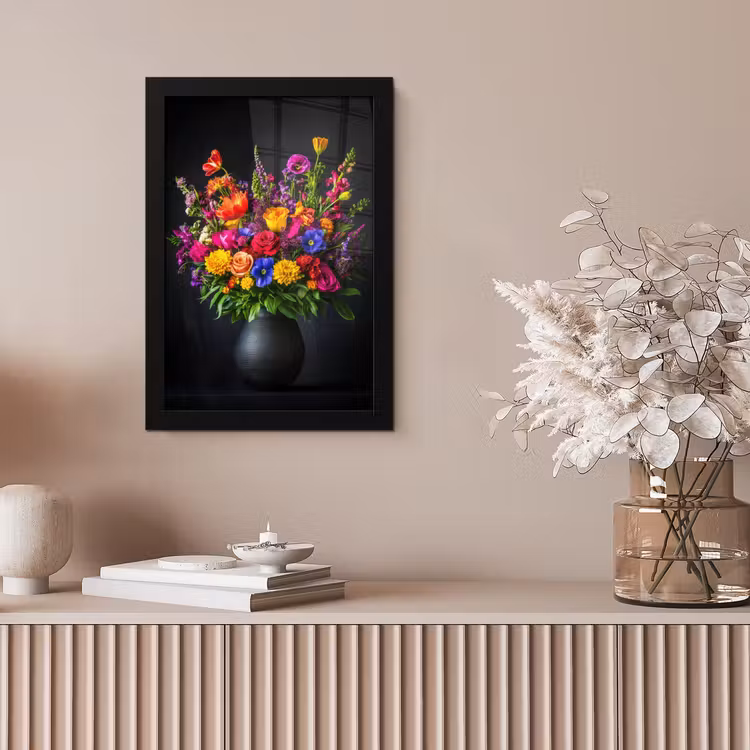 Felgekleurd - Bloemen - Vaas fotolijst zwart zonder passe partout klein -sfeer5