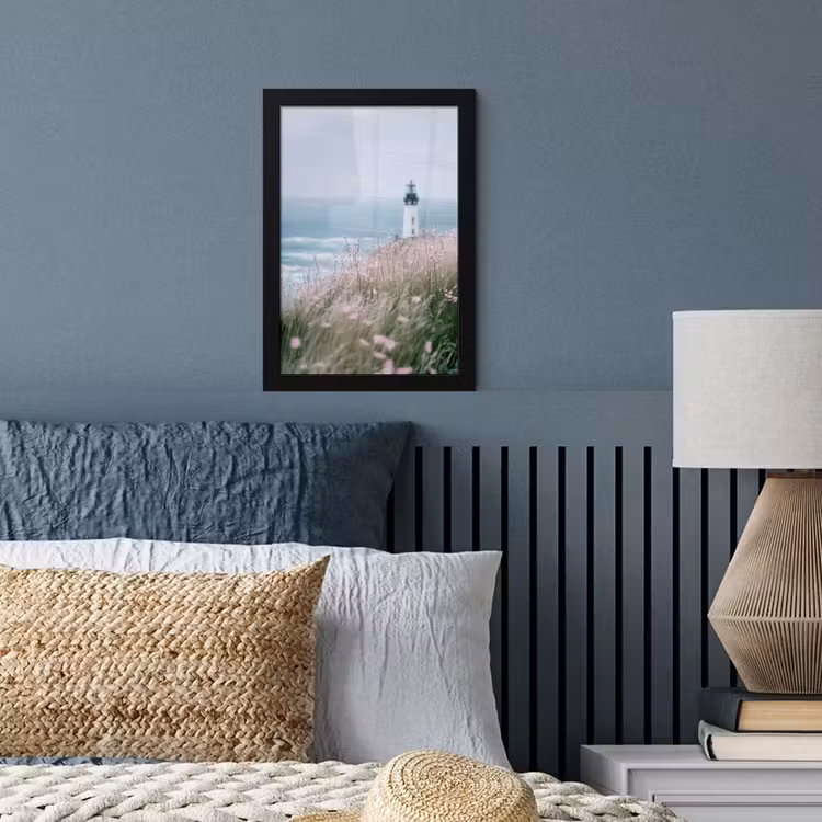 Vuurtoren - Klif - Zee - Bloemen fotolijst zwart zonder passe partout klein -sfeer3