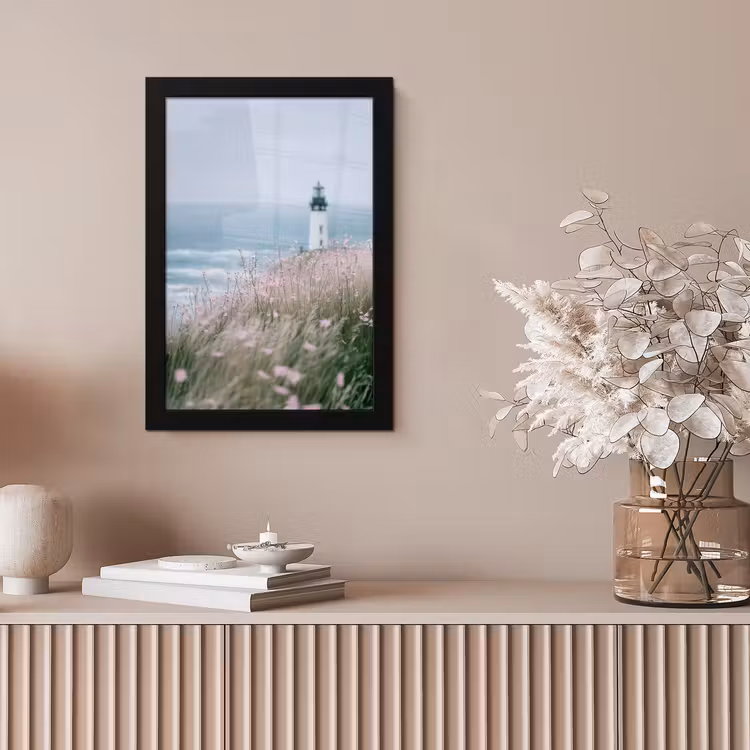 Vuurtoren - Klif - Zee - Bloemen fotolijst zwart zonder passe partout klein -sfeer5