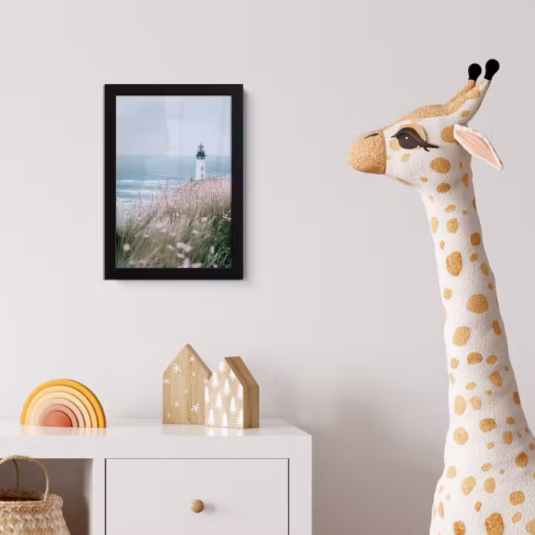 Vuurtoren - Klif - Zee - Bloemen fotolijst zwart zonder passe partout klein -usfeer4_kinderkamer