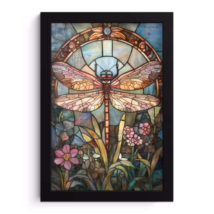 Libelle - Mozaïek - Bloemen - Kleurrijk fotolijst zwart zonder passe partout klein -3d