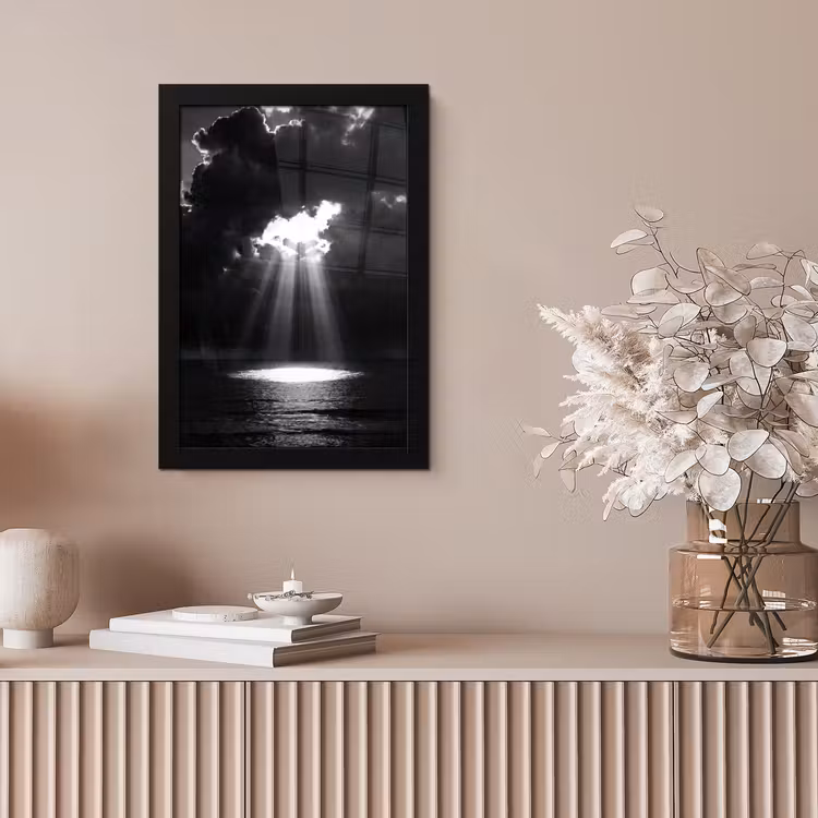 Licht - Wolken - Zee - Zwart-wit - Natuur fotolijst zwart zonder passe partout klein -sfeer5
