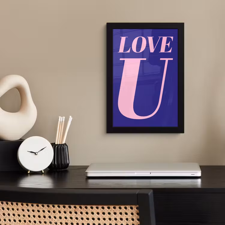 Love - Blauw - Valentijn fotolijst zwart zonder passe partout klein -sfeer1