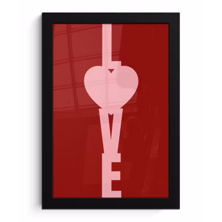 Love - Hart - Rood fotolijst zwart zonder passe partout klein -3d