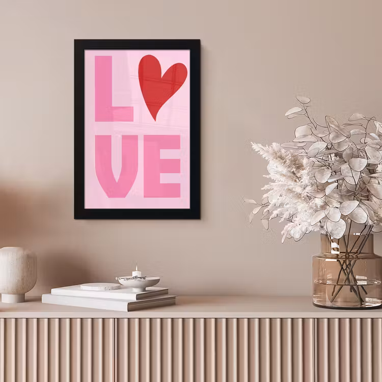 Love - Roze - Hart - Valentijn fotolijst zwart zonder passe partout klein -sfeer5