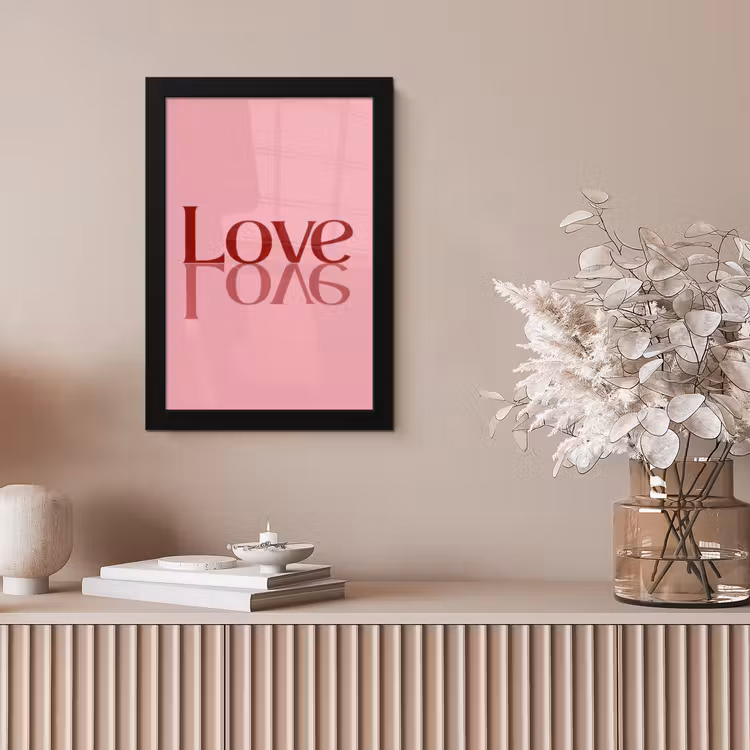 Love - Roze - Spiegeling fotolijst zwart zonder passe partout klein -sfeer5