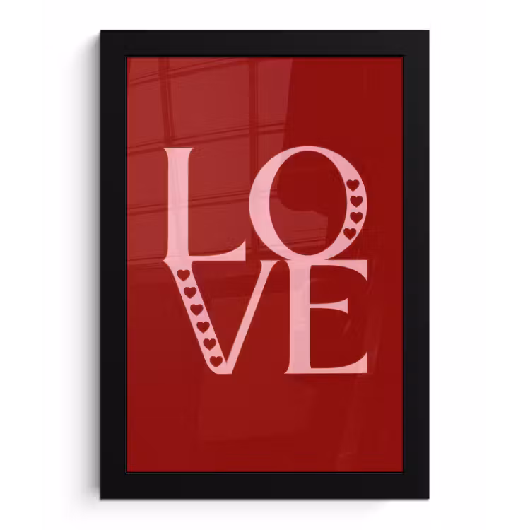 Love - Rood - Hatjes fotolijst zwart zonder passe partout klein -3d