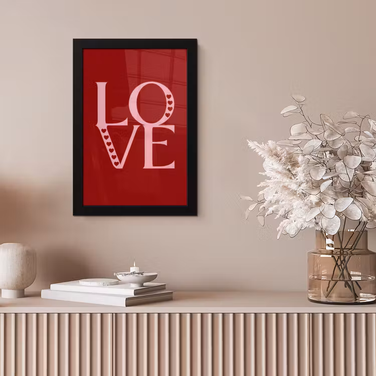 Love - Rood - Hatjes fotolijst zwart zonder passe partout klein -sfeer5
