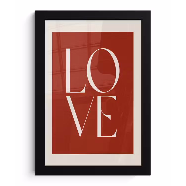 Love - Rood - Minimalistisch fotolijst zwart zonder passe partout klein -3d