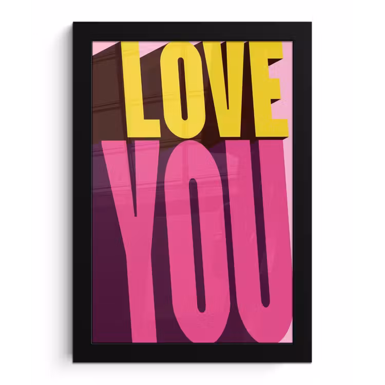 Love - Tekst - Roze - Valentijn fotolijst zwart zonder passe partout klein -3d