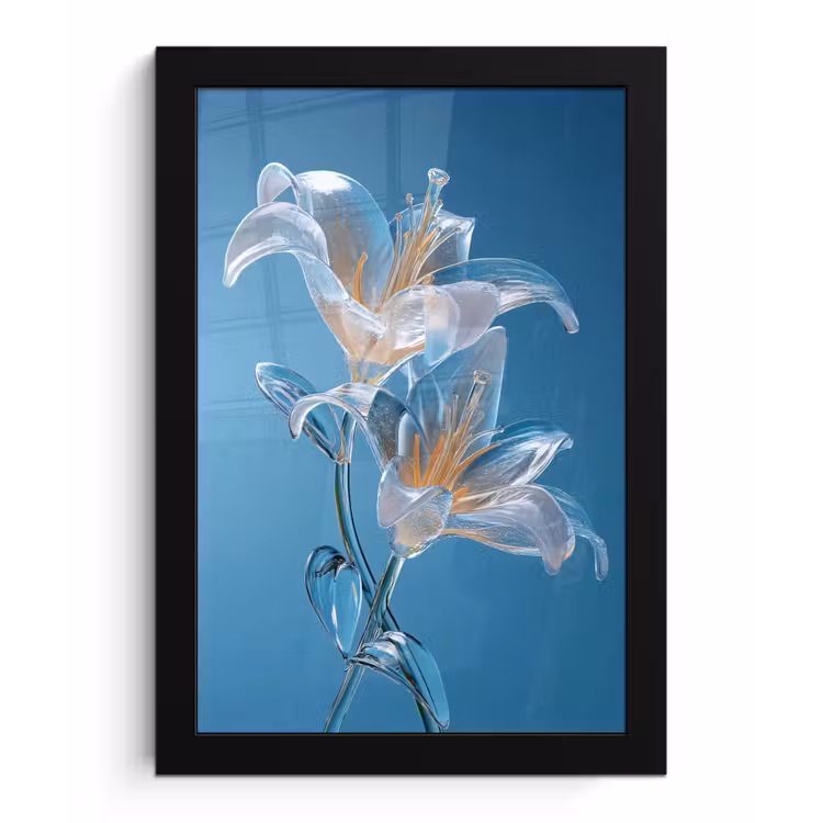 Lelies - Blauw - Glazen fotolijst zwart zonder passe partout klein -3d