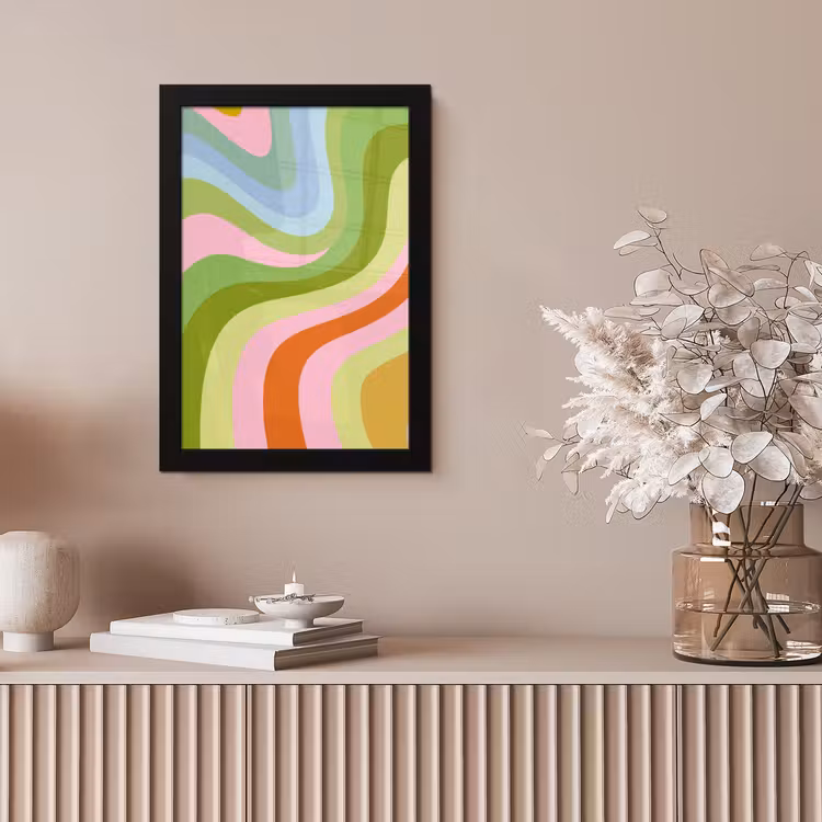 Lijnen - Pasteltinten - Golvend fotolijst zwart zonder passe partout klein -sfeer5