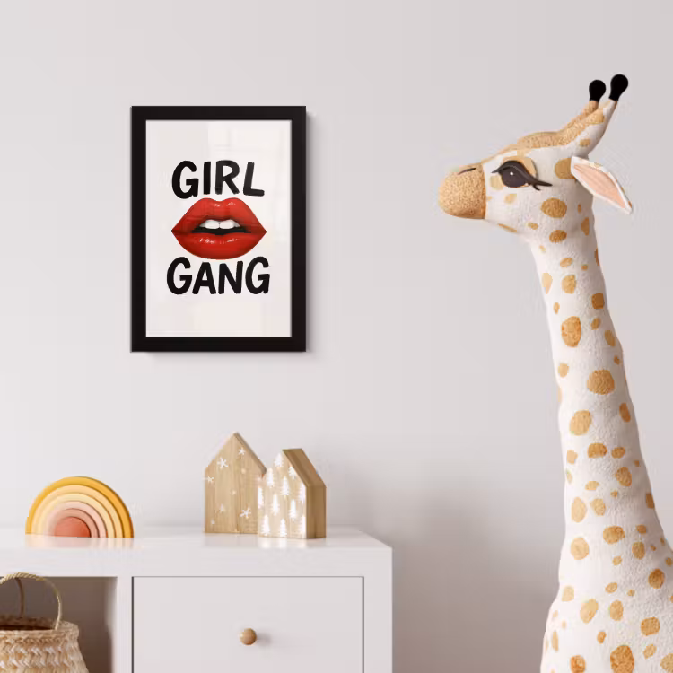 Lip - Girl - Rood - Letters fotolijst zwart zonder passe partout klein -usfeer4_kinderkamer