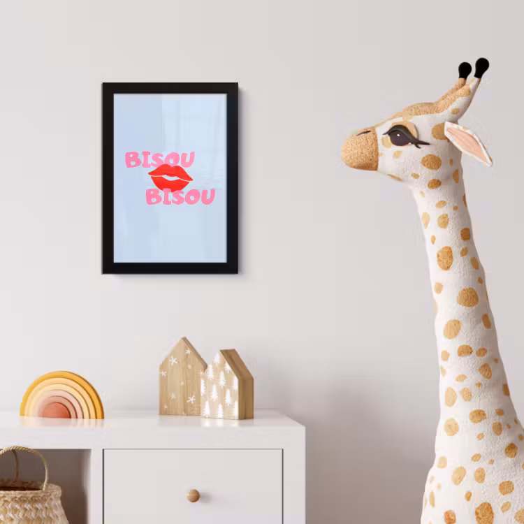 Lippen - Bisou - Blauw fotolijst zwart zonder passe partout klein -usfeer4_kinderkamer