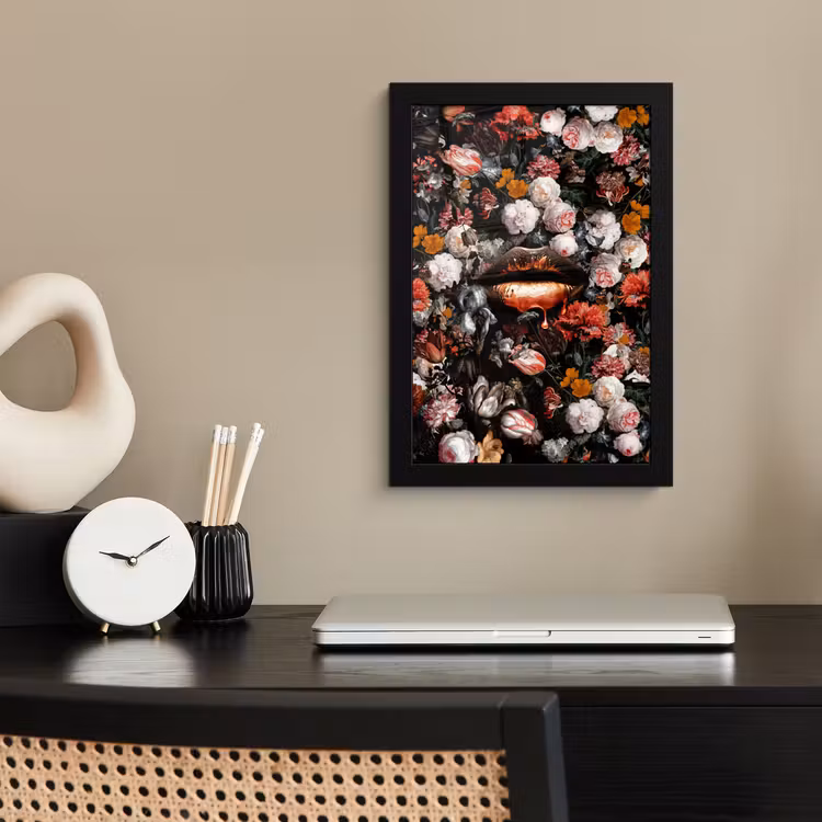 Lippen - Bloemen - Verf - Oranje - Kunst - Abstract - Oude meesters fotolijst zwart zonder passe partout klein -sfeer1