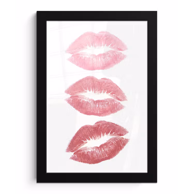 Lippen - Kusafdruk - Roze - Modern - Abstract fotolijst zwart zonder passe partout klein -3d
