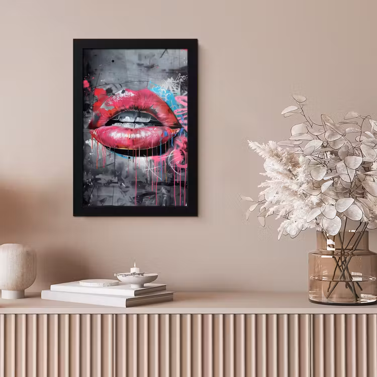 Lippen - Felroze - Graffiti - Verfstrepen fotolijst zwart zonder passe partout klein -sfeer5