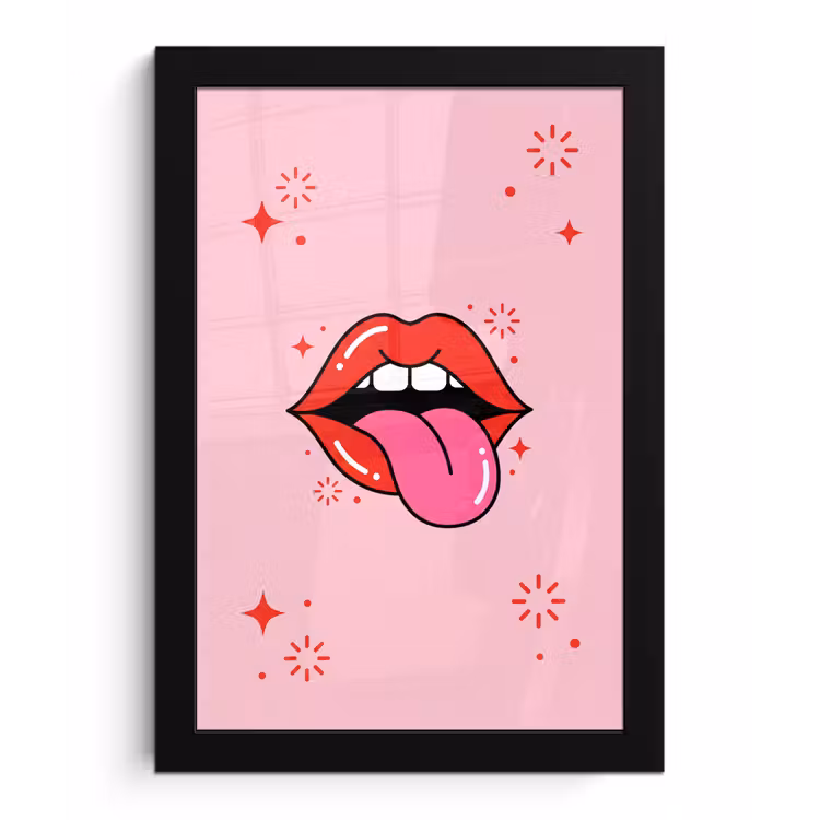 Lippen - Tong - Pop-art - Kleurrijk - Roze fotolijst zwart zonder passe partout klein -3d