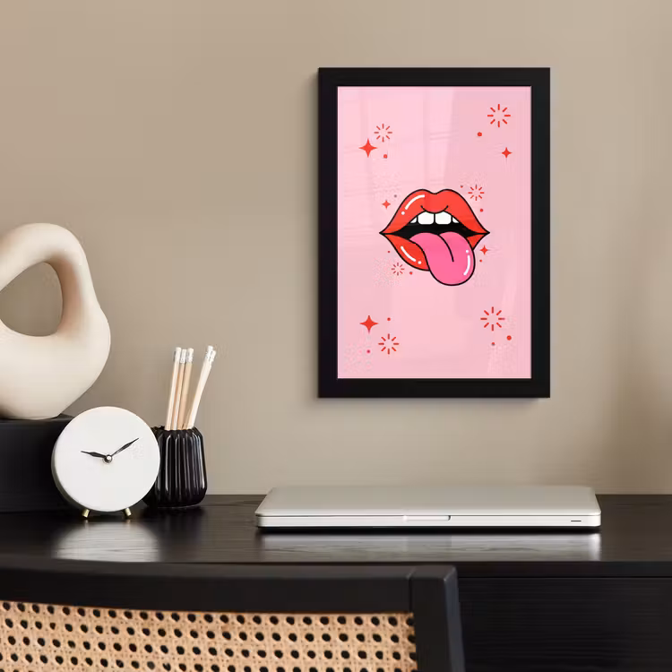 Lippen - Tong - Pop-art - Kleurrijk - Roze fotolijst zwart zonder passe partout klein -sfeer1