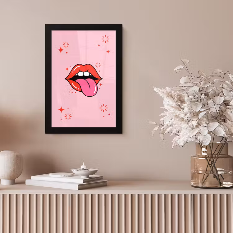 Lippen - Tong - Pop-art - Kleurrijk - Roze fotolijst zwart zonder passe partout klein -sfeer5