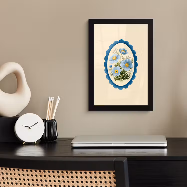 Lijst - Bloemen - Lichtblauw - Illustratie fotolijst zwart zonder passe partout klein -sfeer1