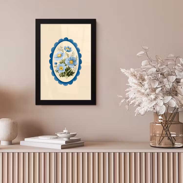 Lijst - Bloemen - Lichtblauw - Illustratie fotolijst zwart zonder passe partout klein -sfeer5