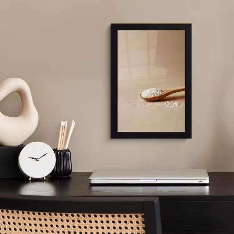 Lepel - Rijst - Hout - Beige fotolijst zwart zonder passe partout klein -sfeer1
