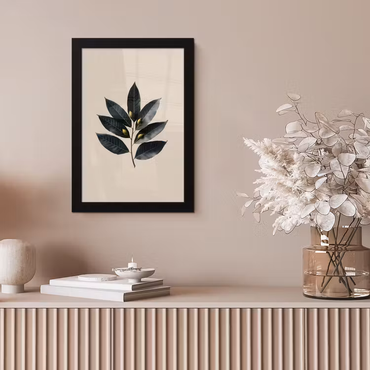 Laurierbladeren - Bloemknoppen - subtiel fotolijst zwart zonder passe partout klein -sfeer5