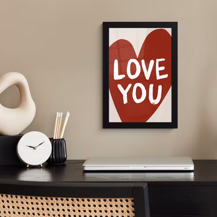 Loveyou - Hart - Rood fotolijst zwart zonder passe partout klein -sfeer1