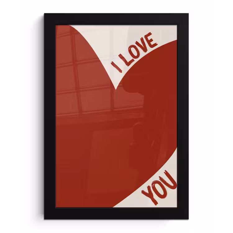 Loveyou - Rood - Hart fotolijst zwart zonder passe partout klein -3d
