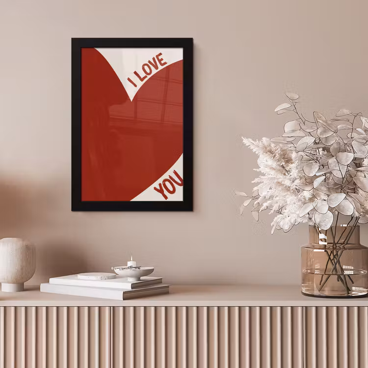 Loveyou - Rood - Hart fotolijst zwart zonder passe partout klein -sfeer5