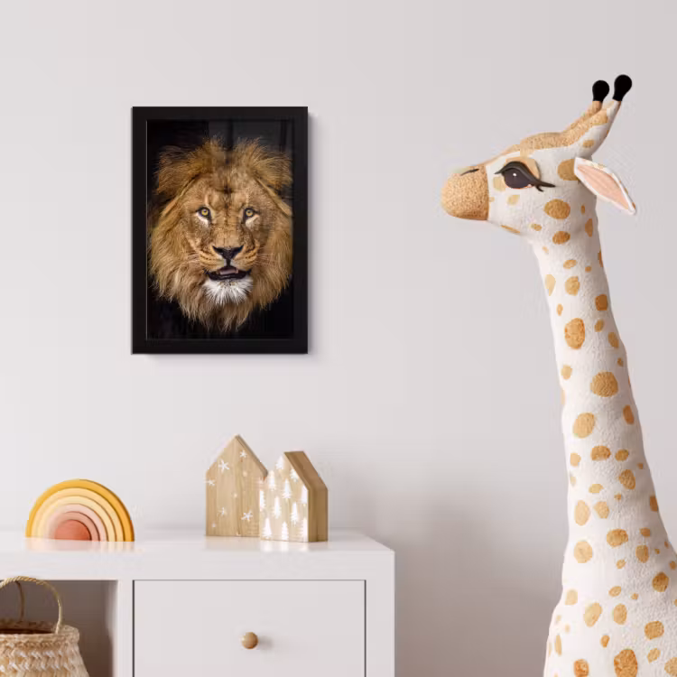 Leeuw - Portret - Zwart - Dieren fotolijst zwart zonder passe partout klein -usfeer4_kinderkamer