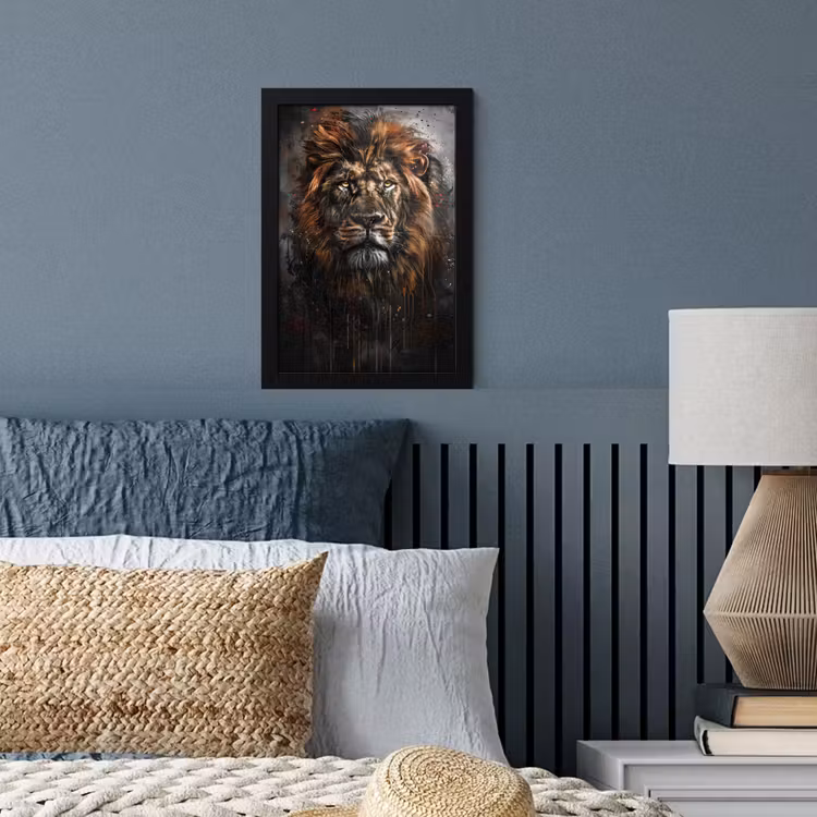 Leeuw - Dieren - Portret - Zwart - Luxe fotolijst zwart zonder passe partout klein -sfeer3