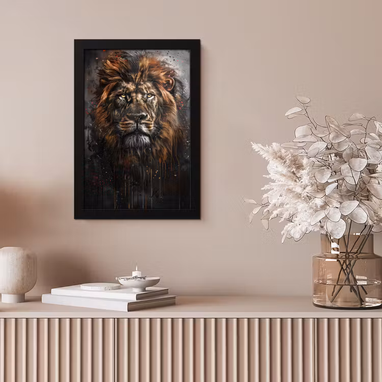 Leeuw - Dieren - Portret - Zwart - Luxe fotolijst zwart zonder passe partout klein -sfeer5