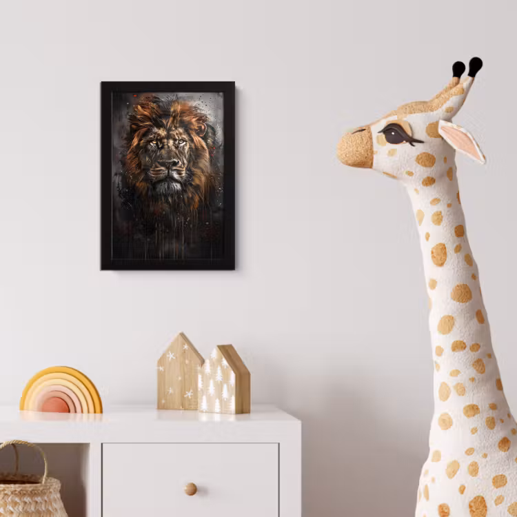 Leeuw - Dieren - Portret - Zwart - Luxe fotolijst zwart zonder passe partout klein -usfeer4_kinderkamer