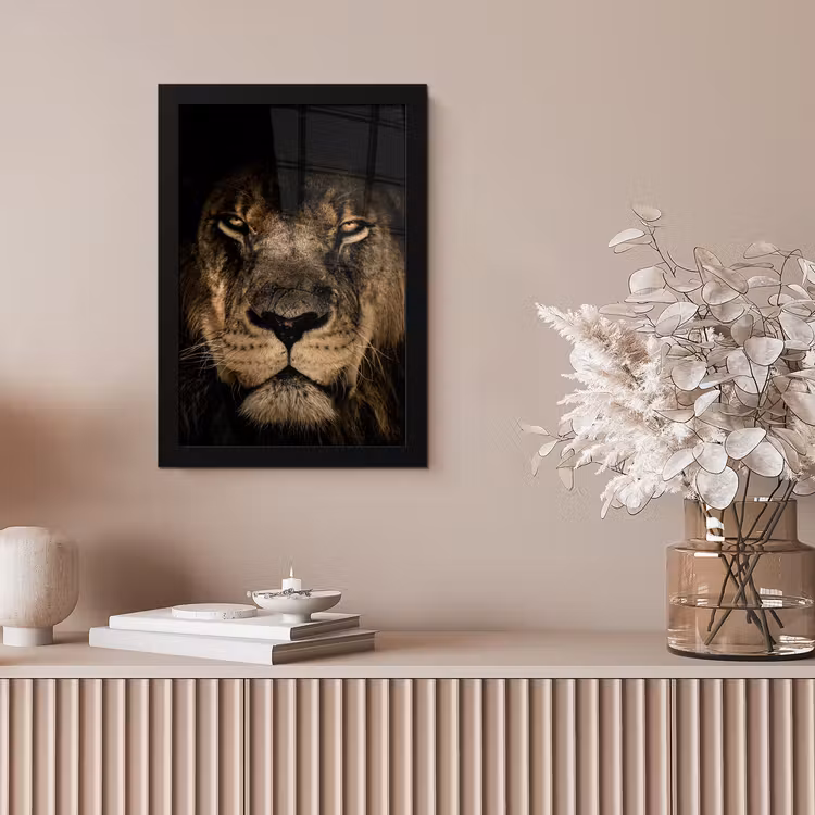 Leeuw - Dieren - Zwart - Portret fotolijst zwart zonder passe partout klein -sfeer5