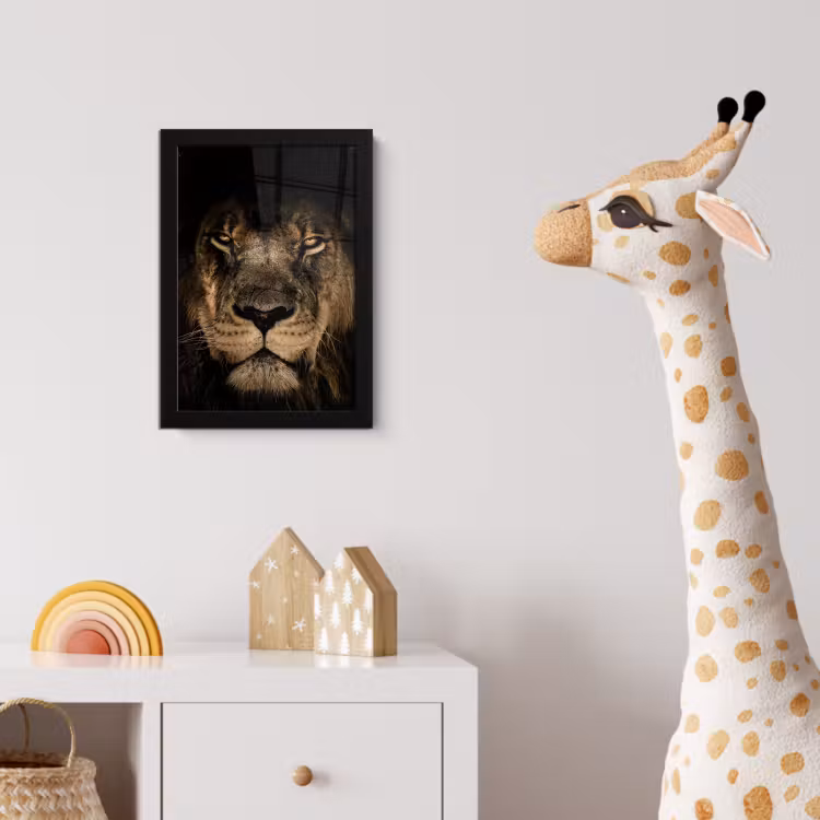 Leeuw - Dieren - Zwart - Portret fotolijst zwart zonder passe partout klein -usfeer4_kinderkamer