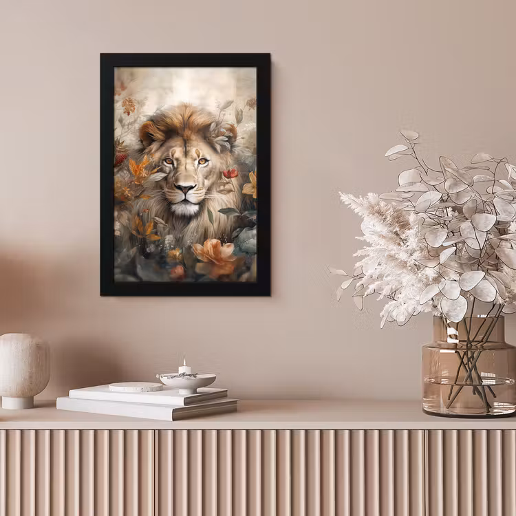 Leeuw - Wilde dieren - Planten - Natuur - Bloemen fotolijst zwart zonder passe partout klein -sfeer5