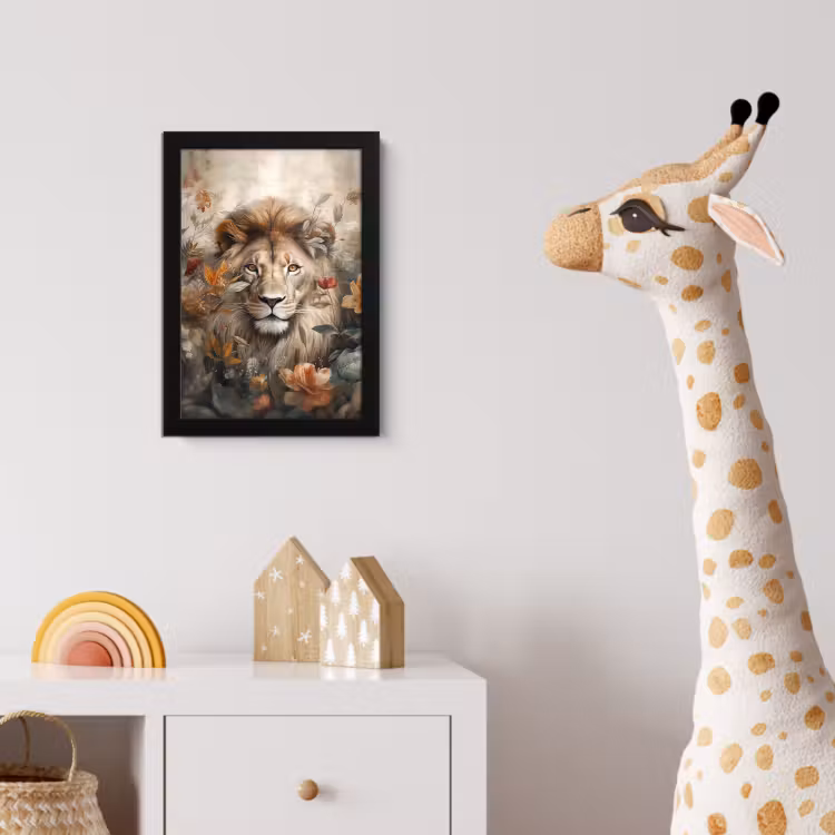 Leeuw - Wilde dieren - Planten - Natuur - Bloemen fotolijst zwart zonder passe partout klein -usfeer4_kinderkamer