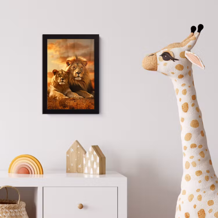 Leeuwen - Zonsondergang - Afrika - Savanne - Dieren fotolijst zwart zonder passe partout klein -usfeer4_kinderkamer