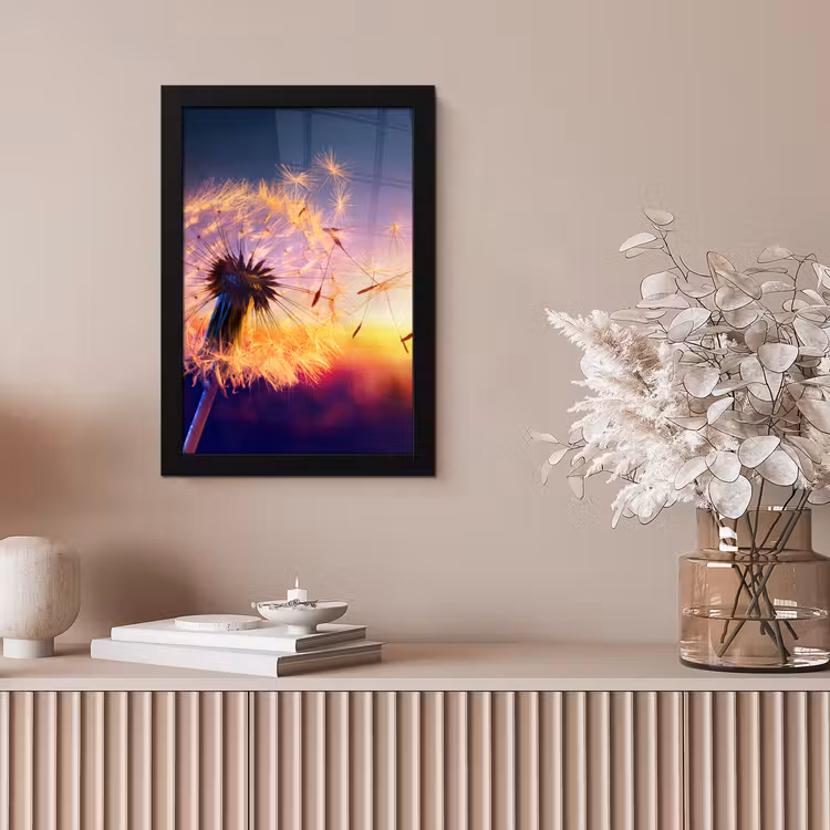 Paardenbloem - Bloemen - Zonsondergang - Horizon - Nacht fotolijst zwart zonder passe partout klein -sfeer5