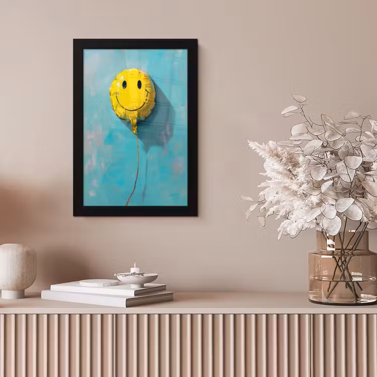 Ballon - Geel - Smiley fotolijst zwart zonder passe partout klein -sfeer5